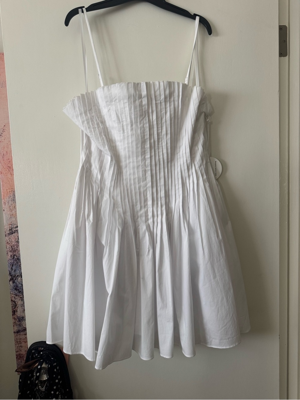 STAUD White Pleated Spaghetti-Strap Dress